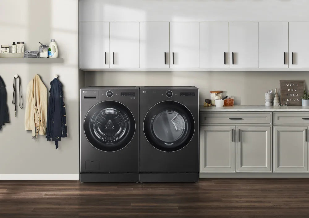 LG - 5.0 cu. ft. Ultra Large Capacity Front Load Washer with TurboWash360, ezDispense and Wi-Fi Connectivity, Black Steel - WM6700HBA