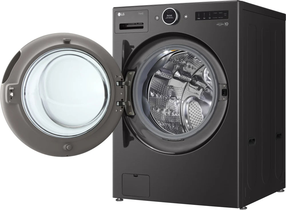 LG - 5.0 cu. ft. Ultra Large Capacity Front Load Washer with TurboWash360, ezDispense and Wi-Fi Connectivity, Black Steel - WM6700HBA