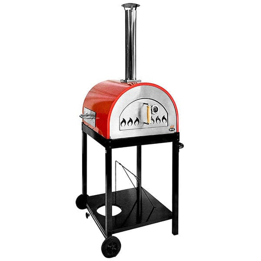 WPPO Outdoor Pizza Oven WPPO WKE-04G-RED Red 27" Hybrid Dual Fueled Wood / Gas Fire Outdoor Pizza Oven with Mobile Stand