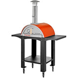 WPPO Outdoor Pizza Oven WPPO WKK-01S-WS-ORG Karma 25 Orange Stainless Steel Wood Fire Outdoor Pizza Oven with Mobile Stand