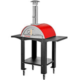 WPPO Outdoor Pizza Oven WPPO WKK-01S-WS-RED Karma 25 Red Stainless Steel Wood Fire Outdoor Pizza Oven with Mobile Stand