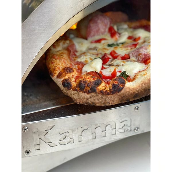 WPPO Outdoor Pizza Oven WPPO WKK-01S-WS-RED Karma 25 Red Stainless Steel Wood Fire Outdoor Pizza Oven with Mobile Stand