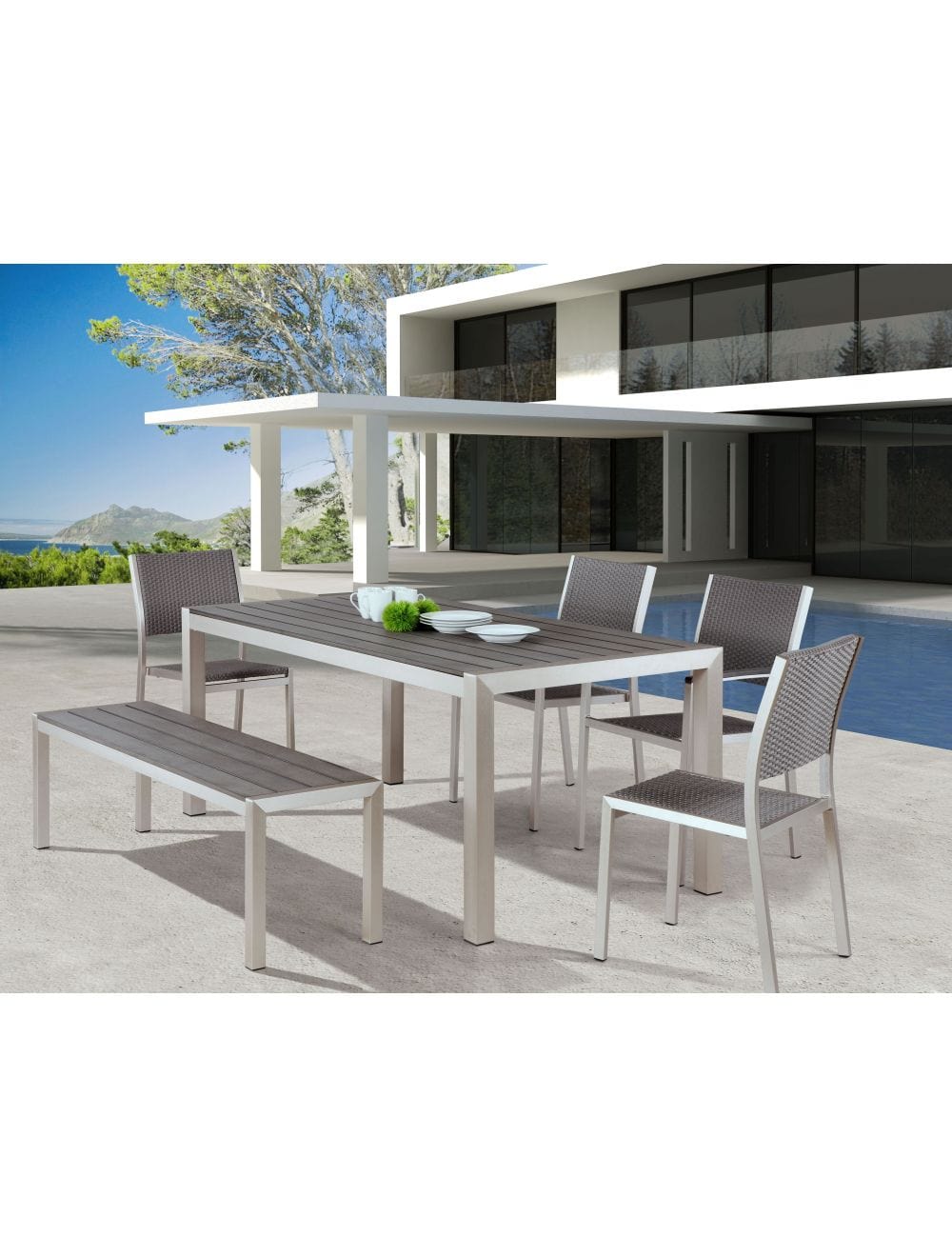 ZOU Outdoor Dining Seating ZOU - Metropolitan Double Bench Gray & Silver | 701862